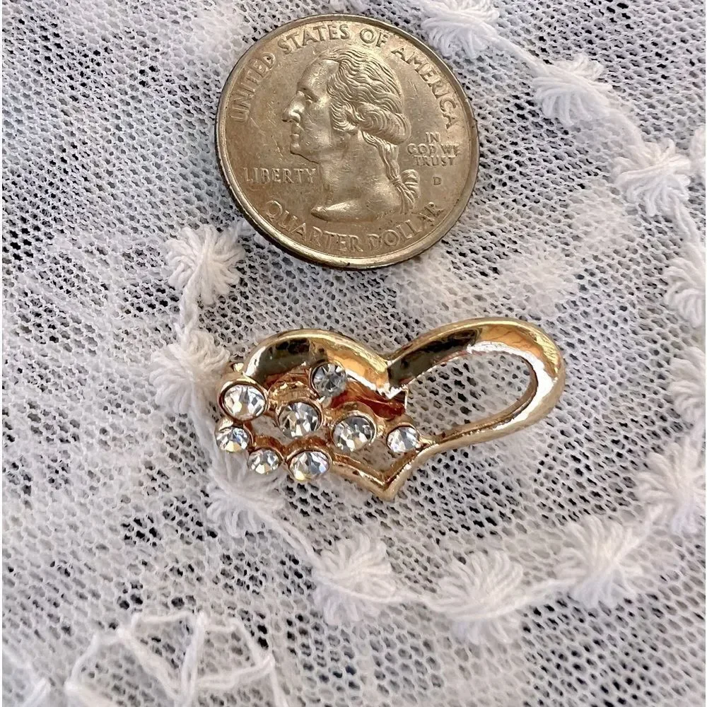 Dainty Gold & Rhinestone Heart Pin Brooch